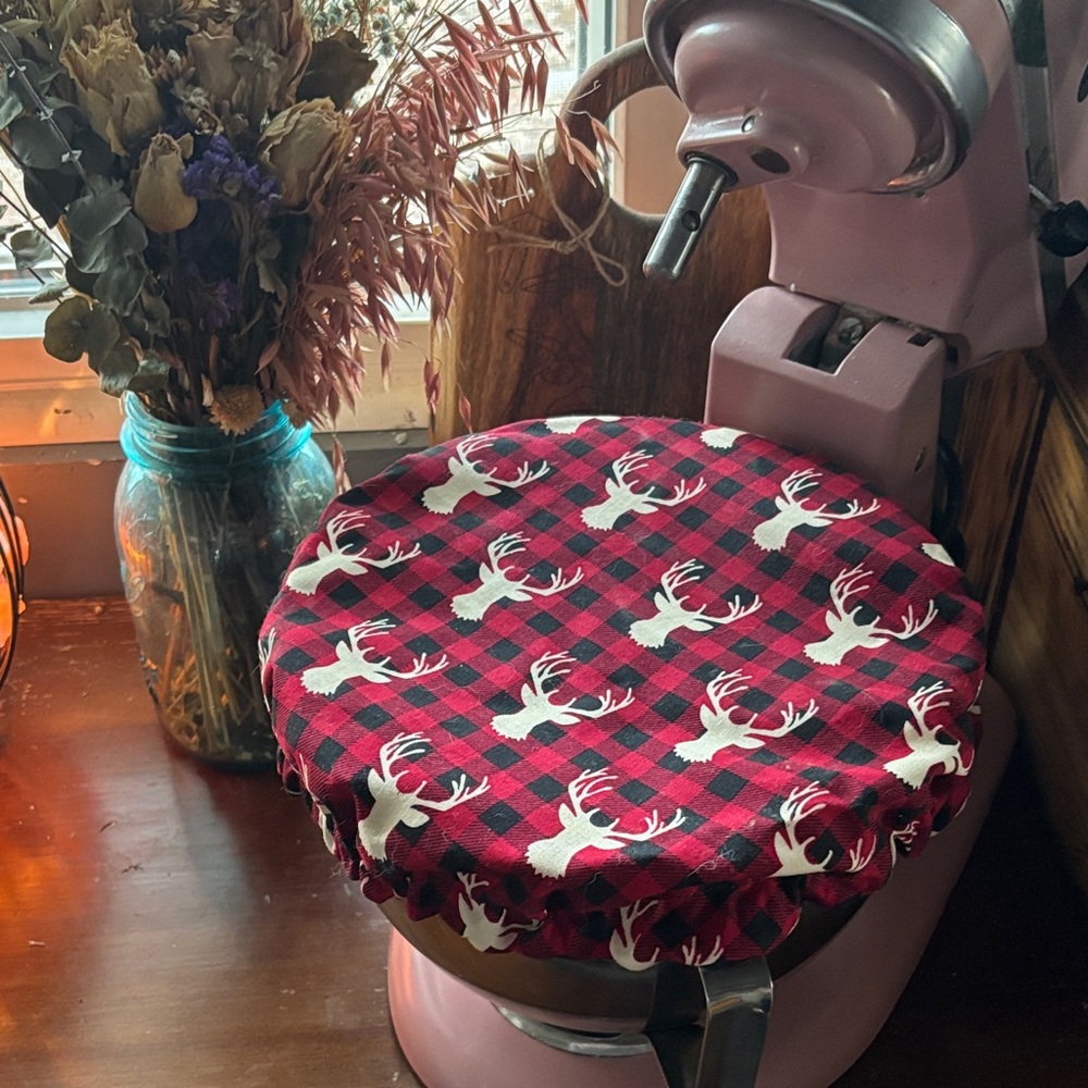 Red and Black Plaid Mixer Cover with Deer Print